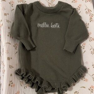 “Millie Kate” Olive Green Knit Baby Romper - 6-9 months